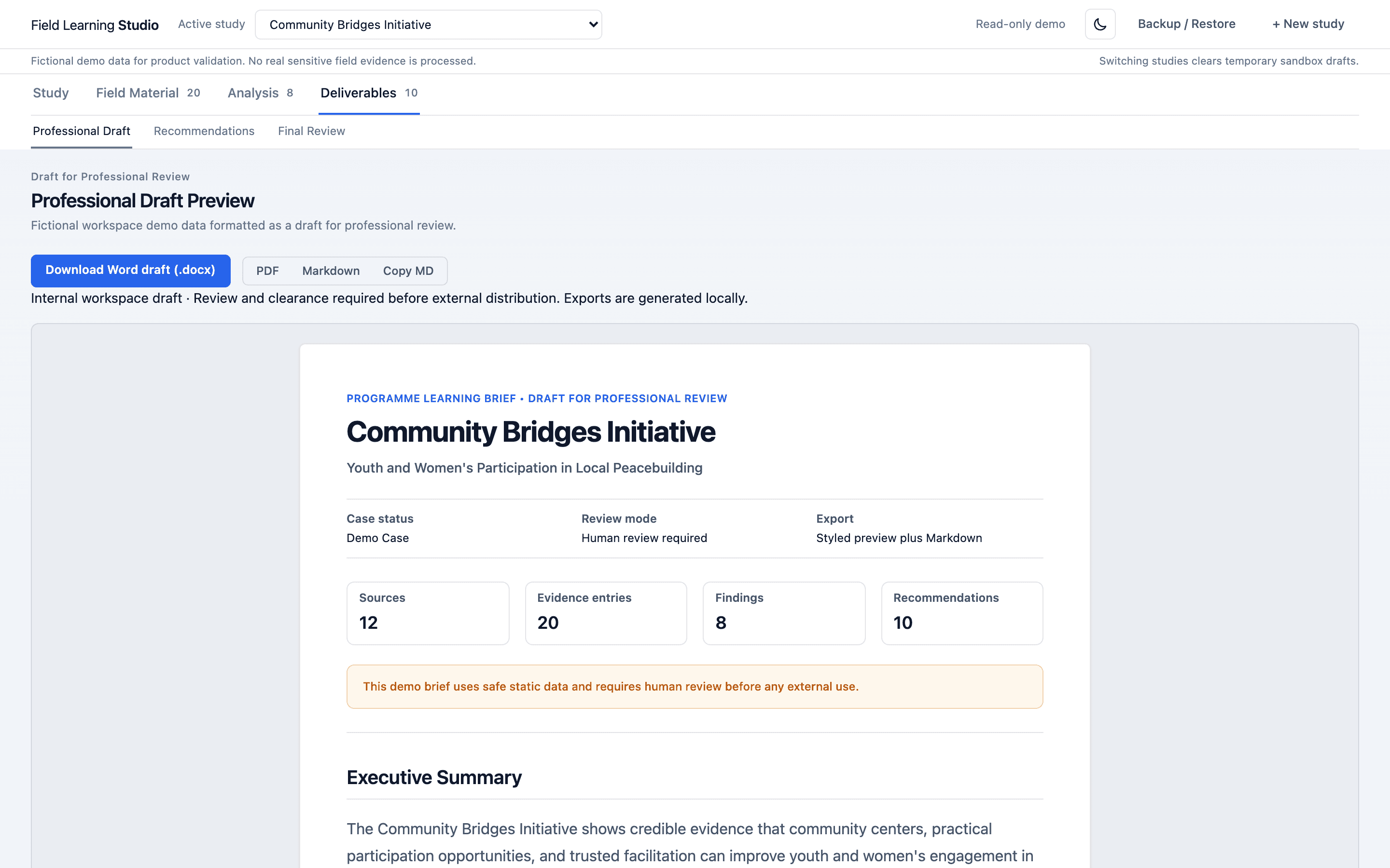 Field Learning Studio - Deliverables Learning Brief Document