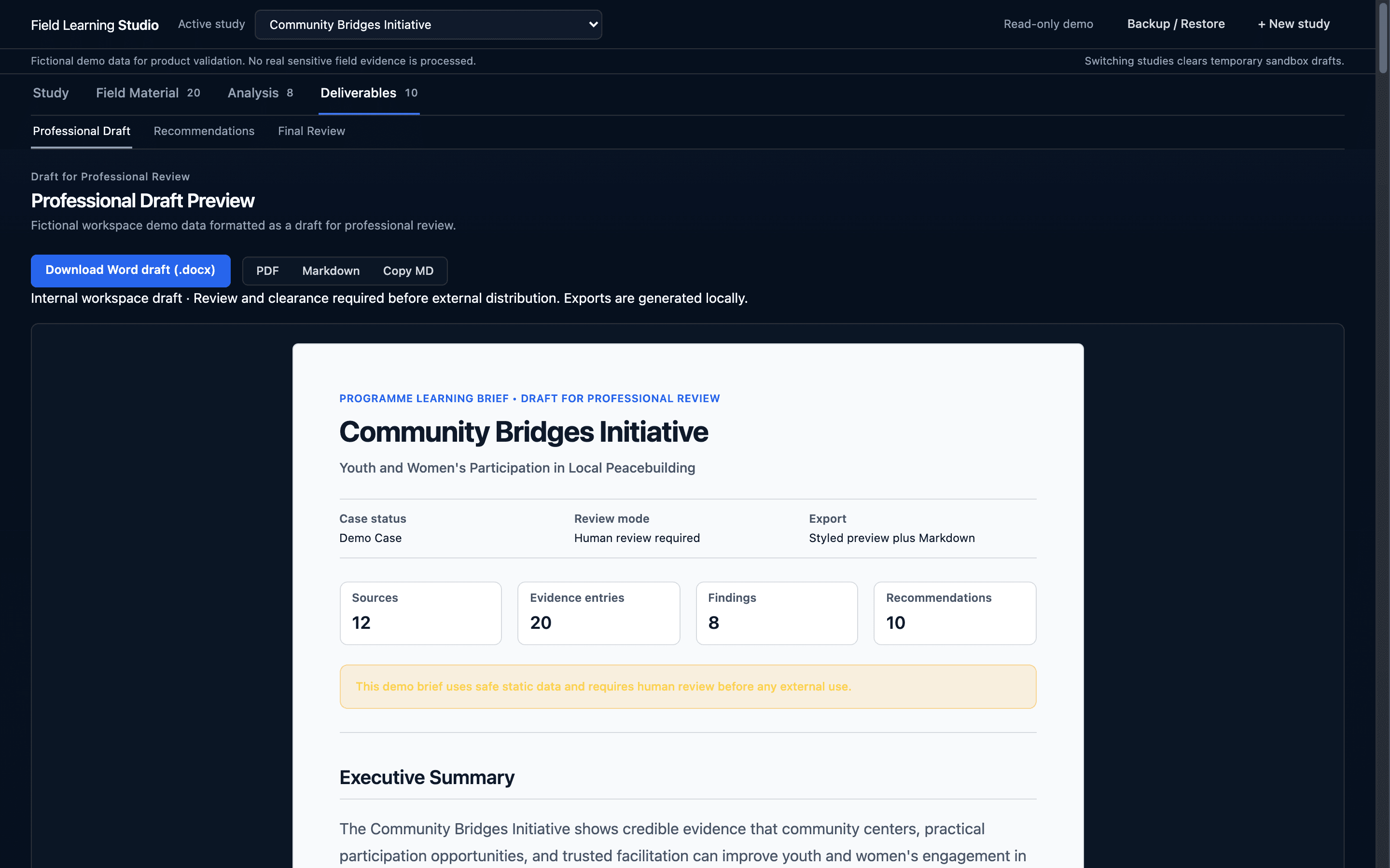 Field Learning Studio - Deliverables Learning Brief Document